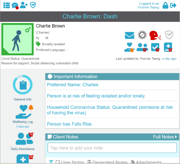 Screenshot of the list of vulnerable individuals on the community chai app.
