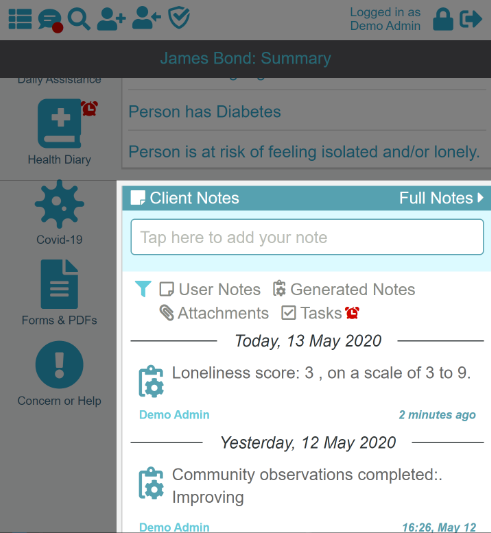 Screenshot of the list of vulnerable individuals on the community chai app.