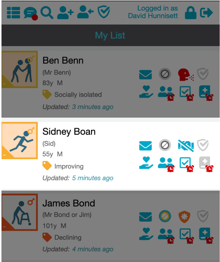 Screenshot of the list of vulnerable individuals on the community chai app.