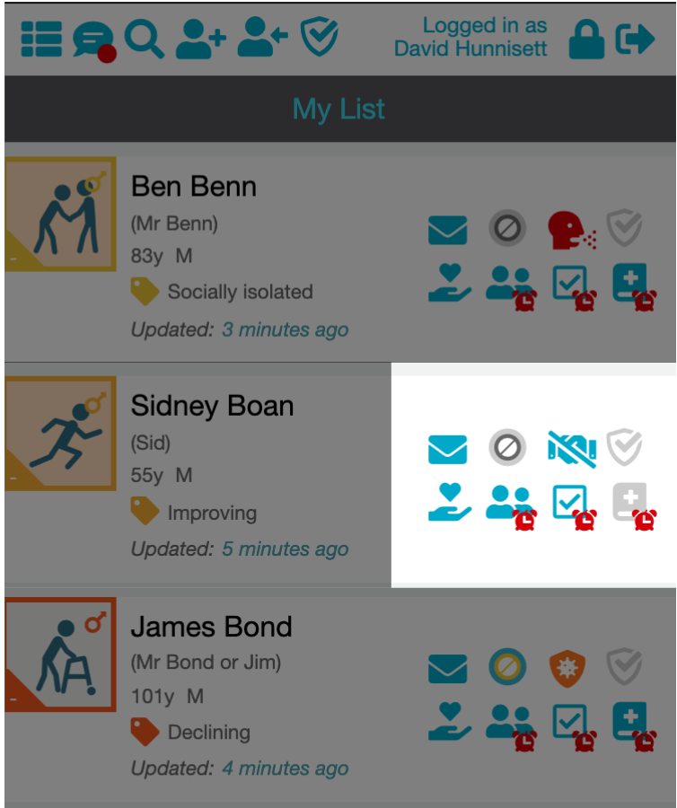 Screenshot of the list of vulnerable individuals on the community chai app.